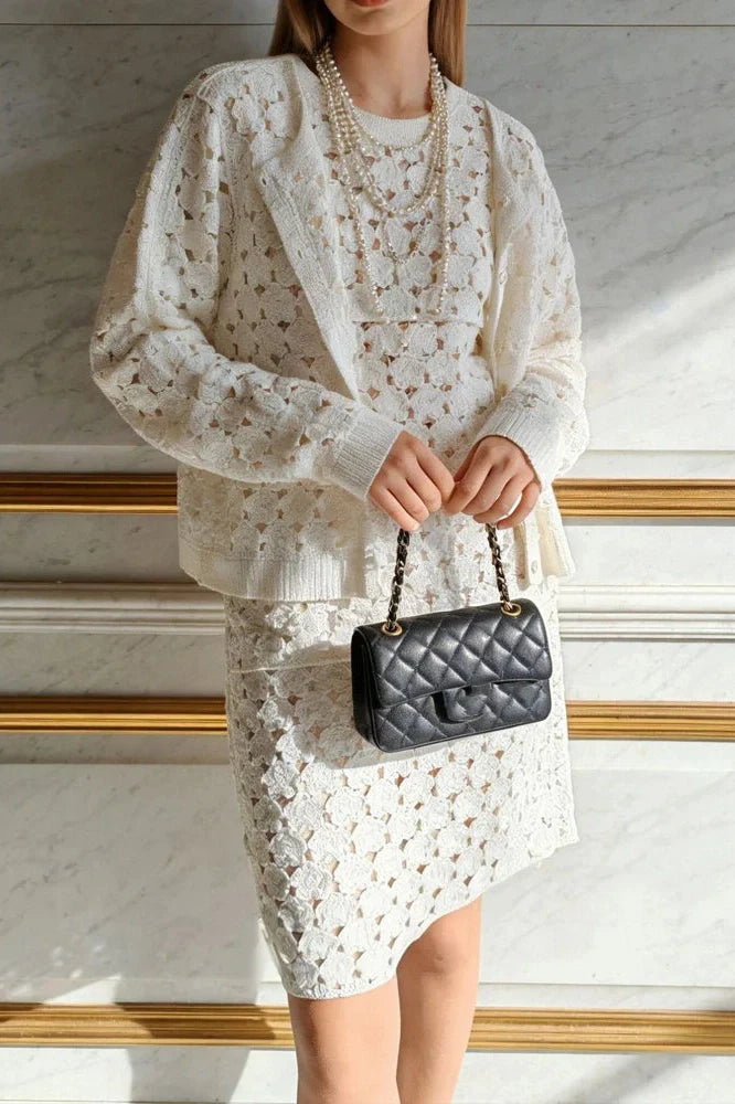 Elegant Hollow Out Loose Two Piece O-Neck Mini Dress