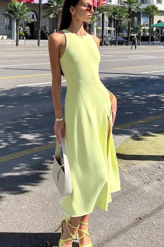Sleeveless Slim Bodycon High Split Midi Dress