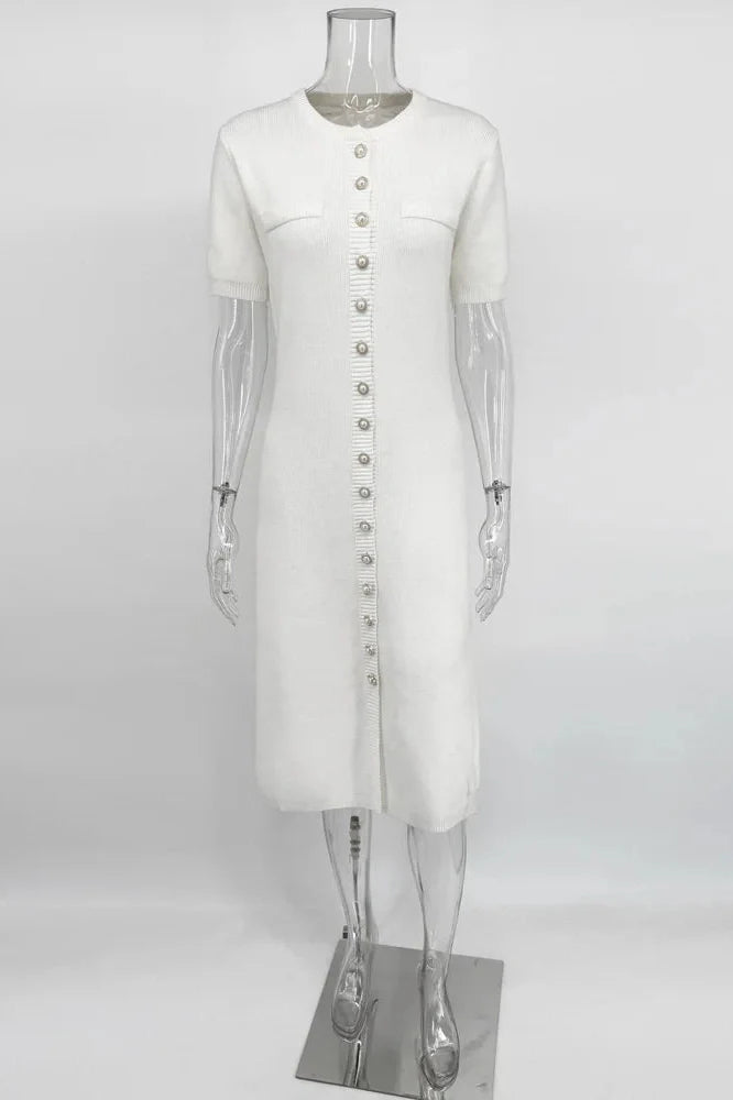 Elegant Short Sleeve Slim High Waist Midi Dress