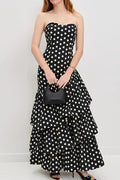 Elegant Off Shoulder High Waist Polka Dot Print Maxi Dress