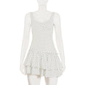 Polka Dot Pleated Slim Sleeveless High Waist Mini Dress