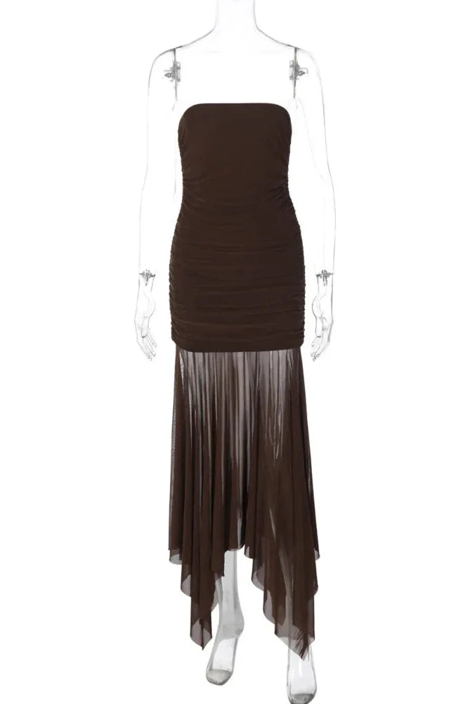 Off-Shoulder Strapless Sleeveless Backless High Waist Bodycon Maxi Dress