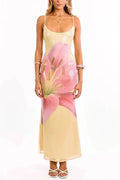 Floral Print Sleeveless Slim High Waist Backless Maxi Dress