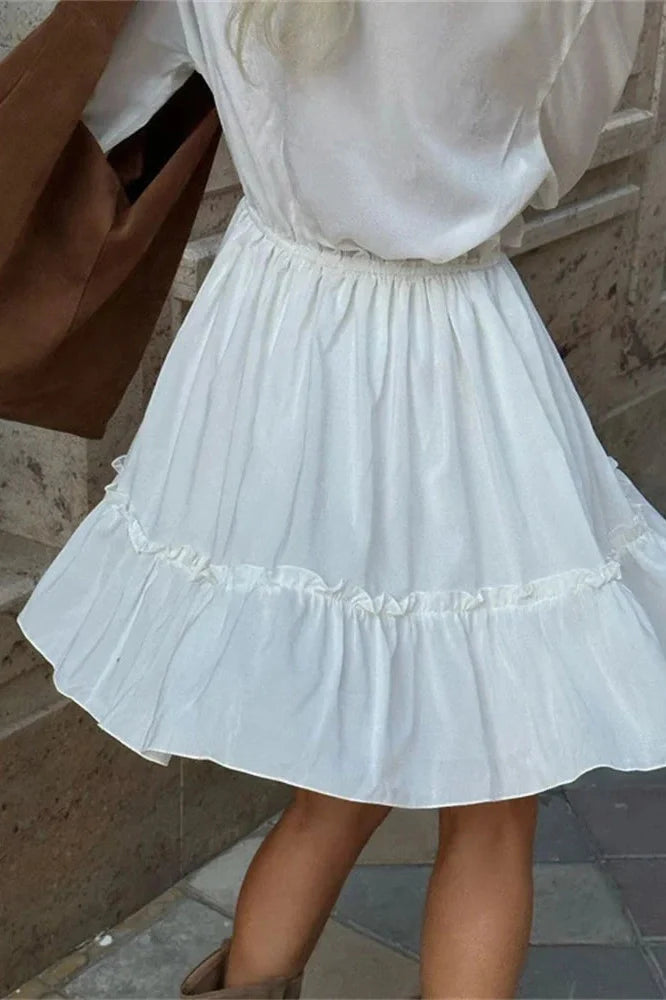V-Neck Patchwork Long Sleeve High Waist Lace-Up Mini Dress