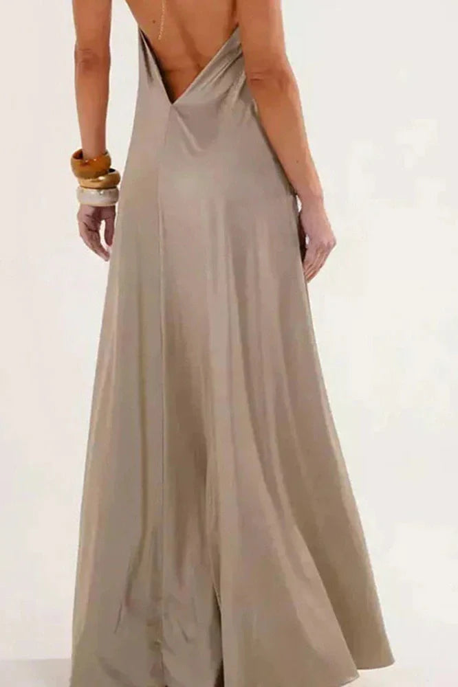 Elegant Hollow Out High Waist Backless Loose Maxi Dress