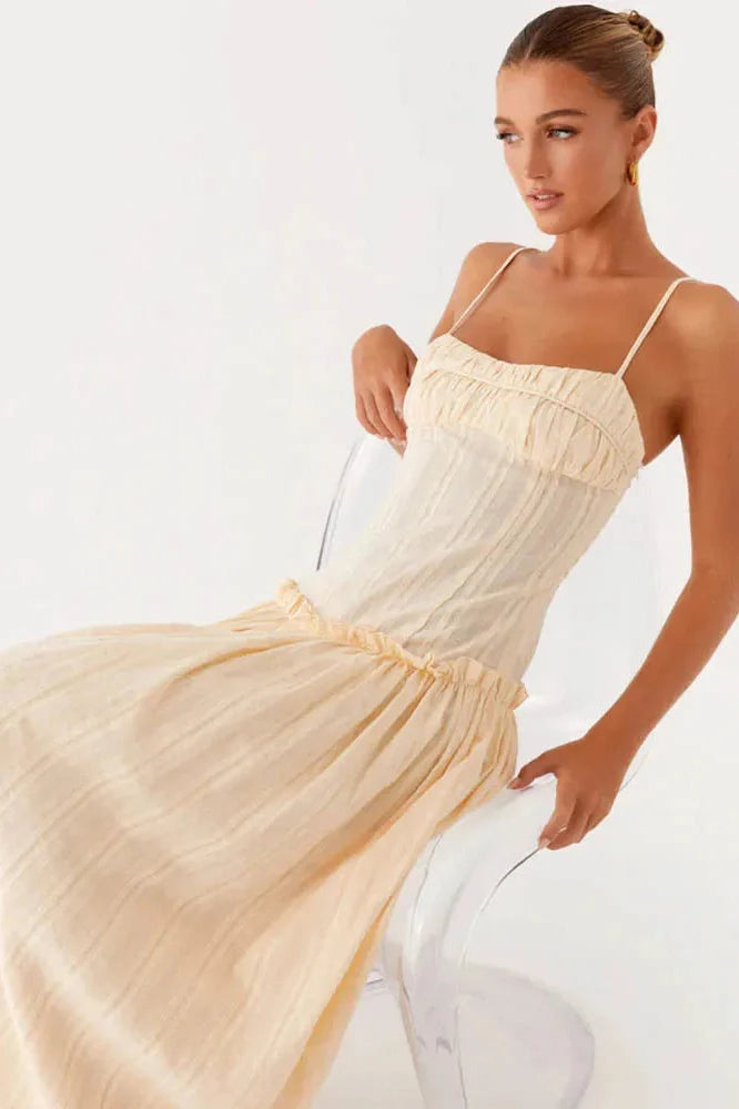 Spaghetti Strap Sleeveless Backless Pleated Maxi Dress