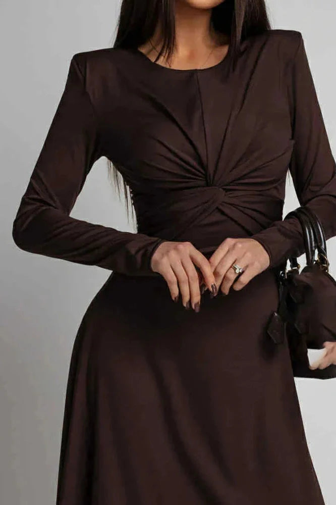 Elegant O-Neck Long Sleeve High Waist Slim Maxi Dress