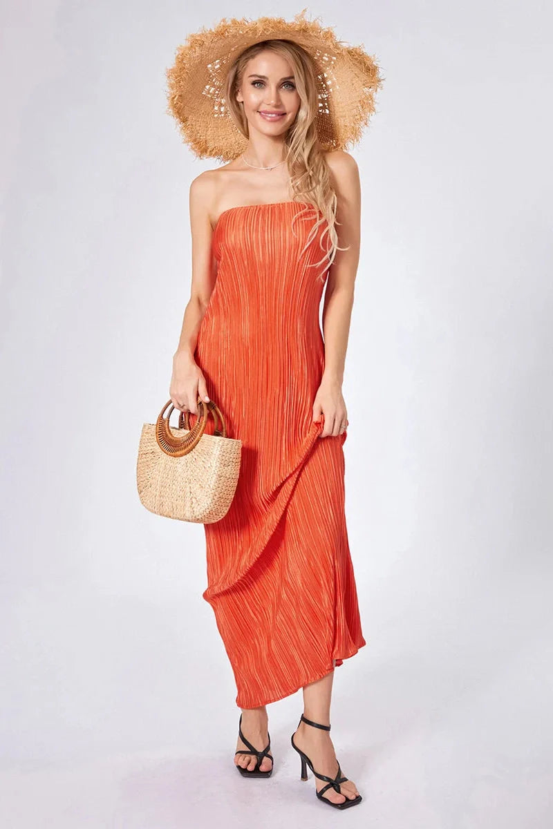 Sleeveless Off-Shoulder Strapless Maxi Dress