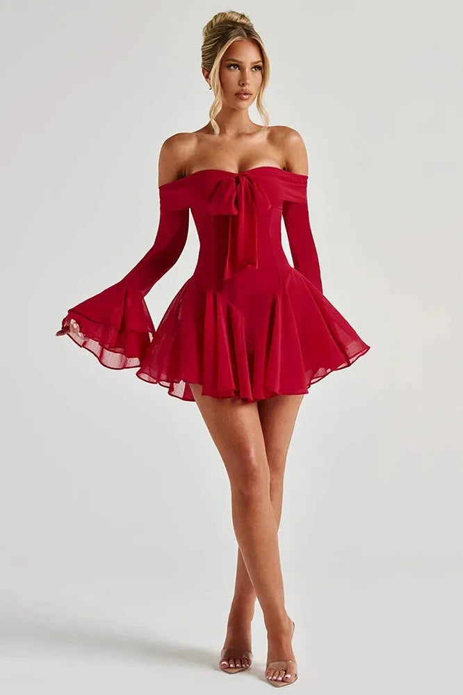 Strapless Long Sleeve Off-Shoulder  High Waist A-line Mini Dress
