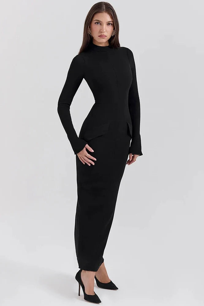Long Sleeve O-Neck Split Bodycon Maxi Dress