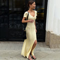 Elegant V-Neck Split Patchwork Maxi Dress