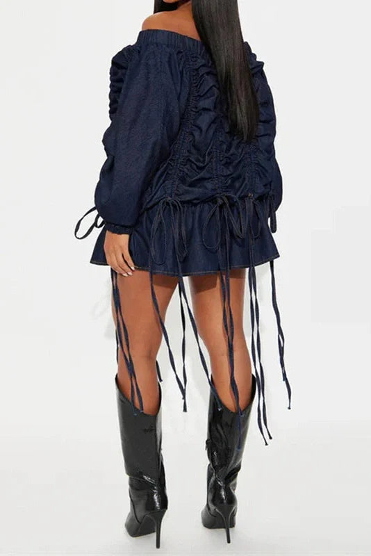 Elegant High Waist Long Sleeve Off-Shoulder Mini Dress