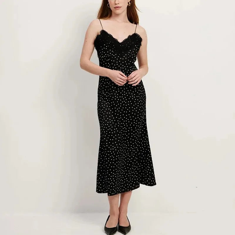 Polka Dot Patchwork Sleeveless Backless Maxi Dress