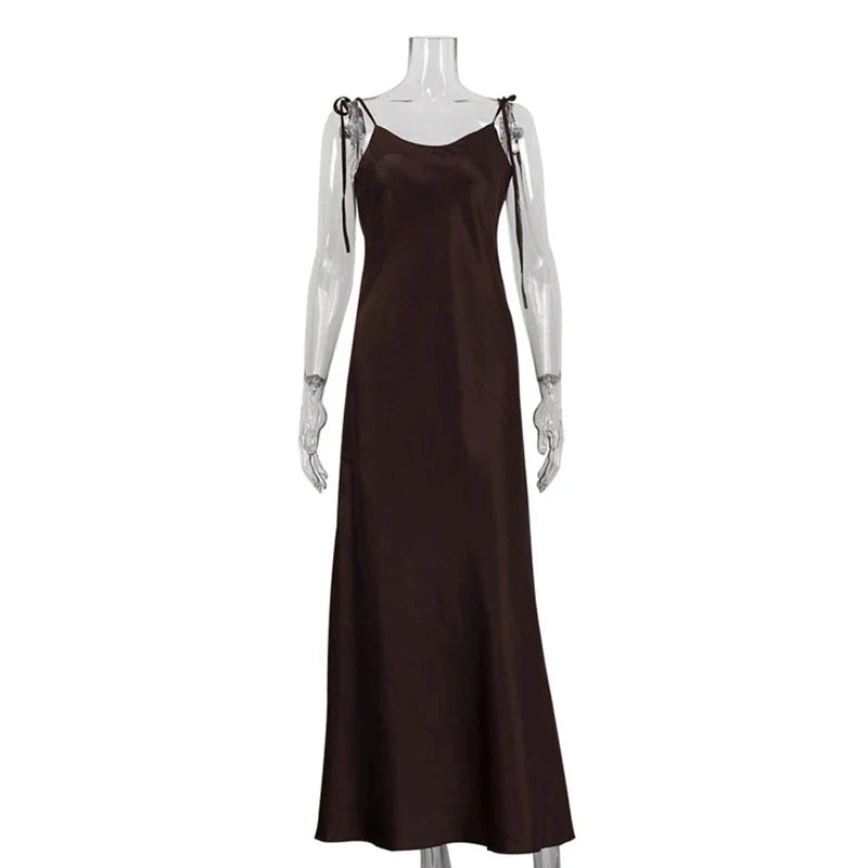 Spaghetti Strap Backless Lace Up Slim Maxi Dress