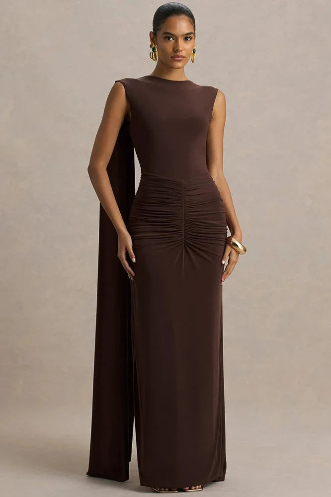 Backless Cape Sleeves High Waist Bodycon Maxi Dress
