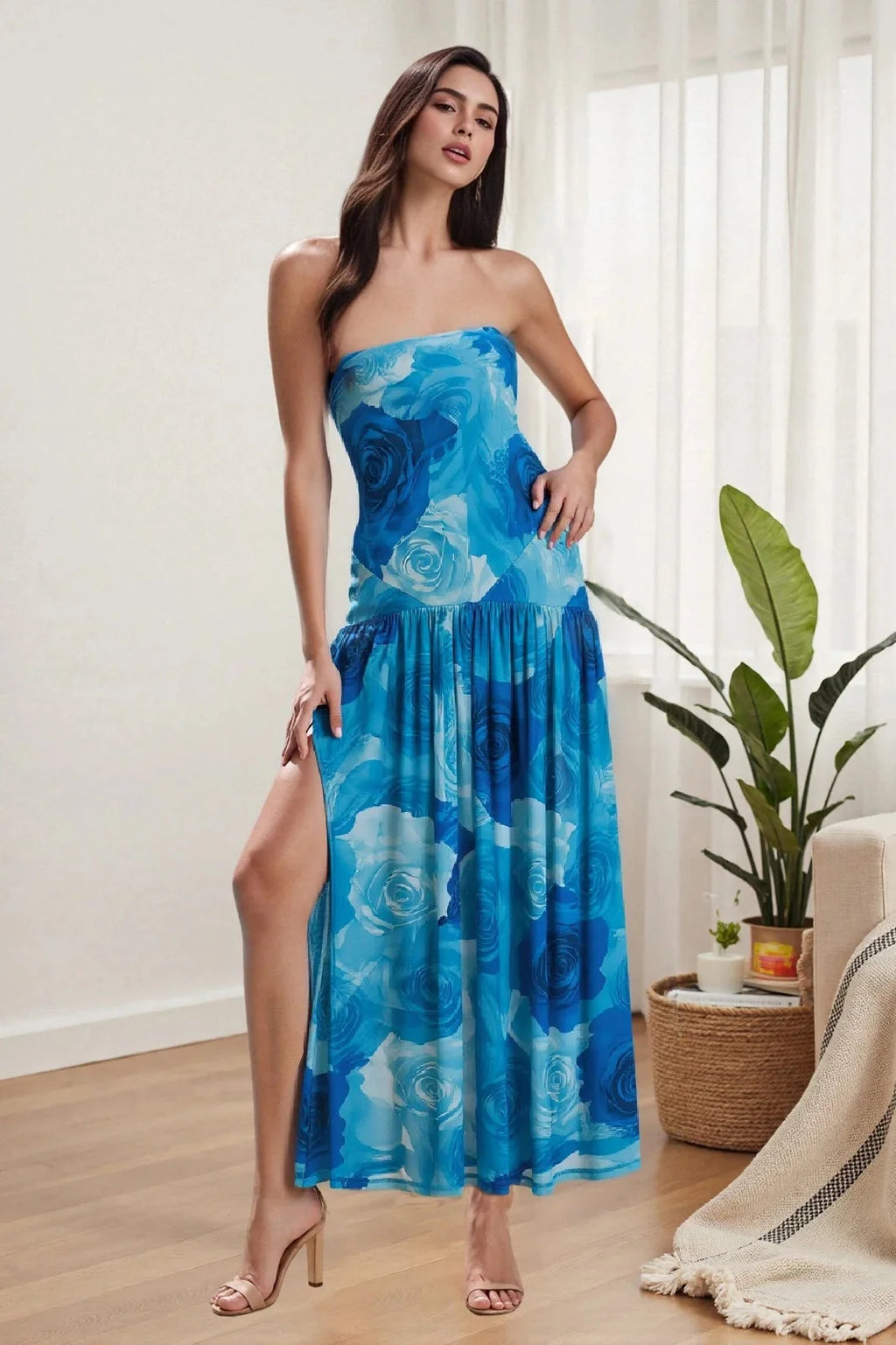 Off Shoulder Slim High Split Sleeveless Maxi Dress