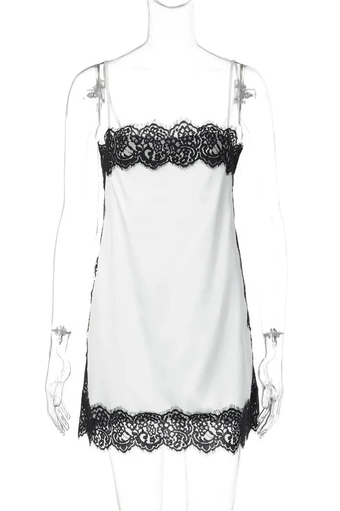 Lace Patchwork Backless Printed Slim Mini Dress