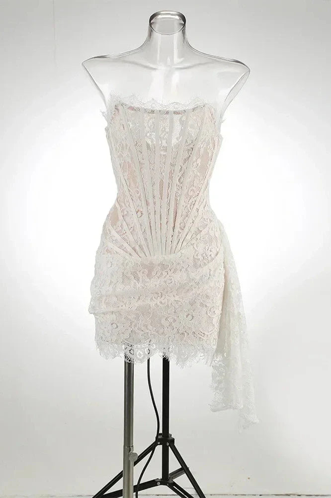 Lace See-Through Patchwork Bodycon Irregular Mini Dress