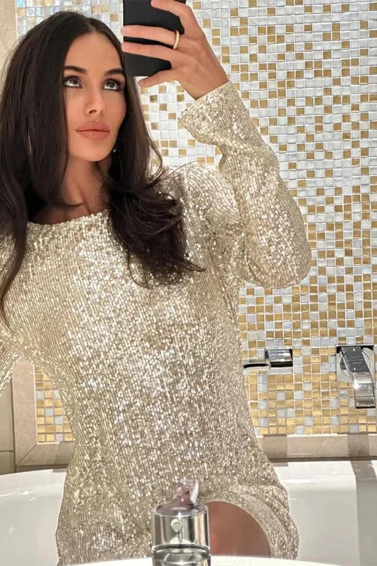 Elegant High Waist Slim Long Sleeve Mini Dress