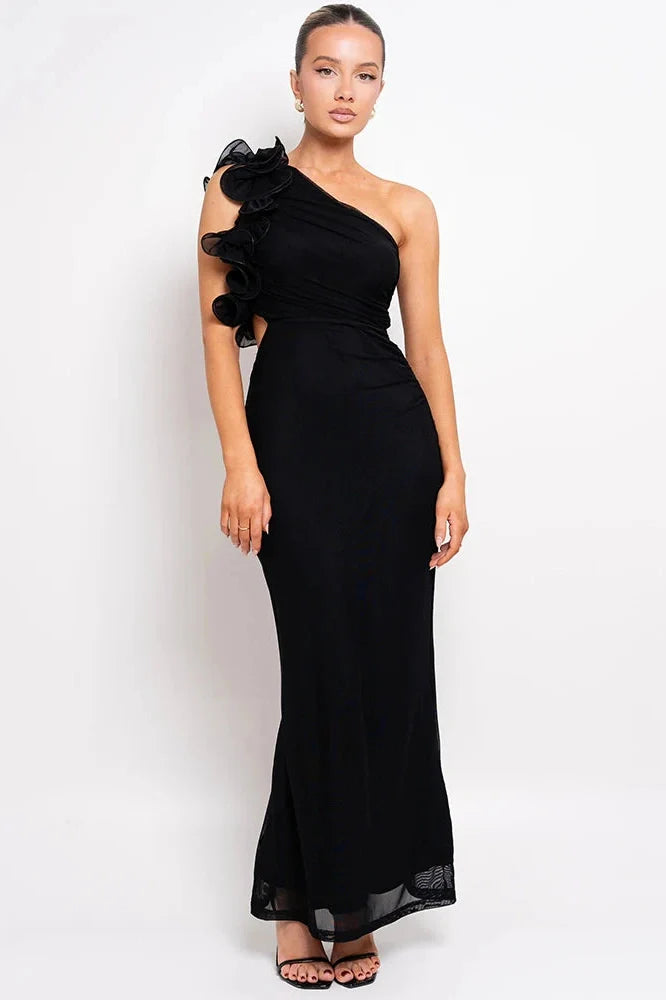 Oblique Shoulder Sleeveless Backless Bodycon Maxi Dress