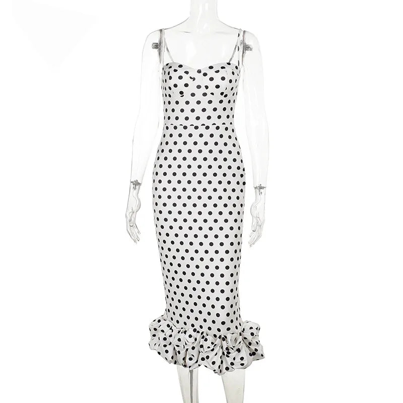 Polka Dot Slim Sleeveless Midi Dress