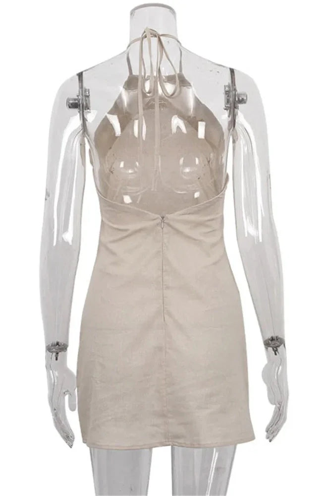 Off-Shoulder Backless Lace-Up Patchwork Mini Dress