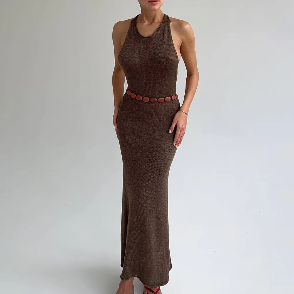 Knitted Backless Slim Maxi Dress