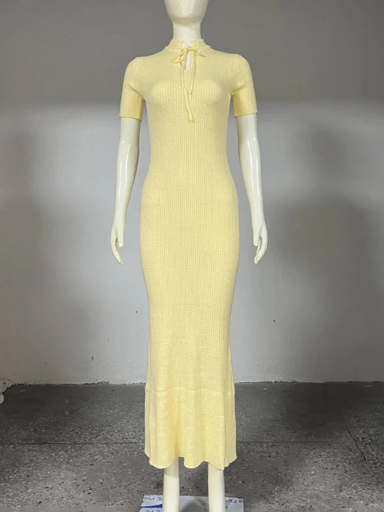 Knitted Short Sleeve Slim High Waist Maxi Dress