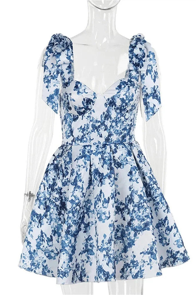 Printed High Waist Lace-Up Bodycon Mini Dress