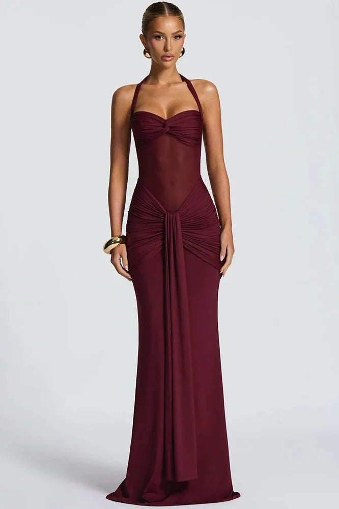 Backless Patchwork Off-Shoulder Sleeveless Bodycon Maxi Dress