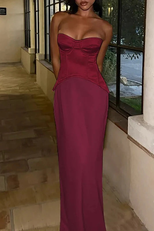 Elegant Slim Deep V-Neck Off Shoulder Sleeveless Maxi Dress