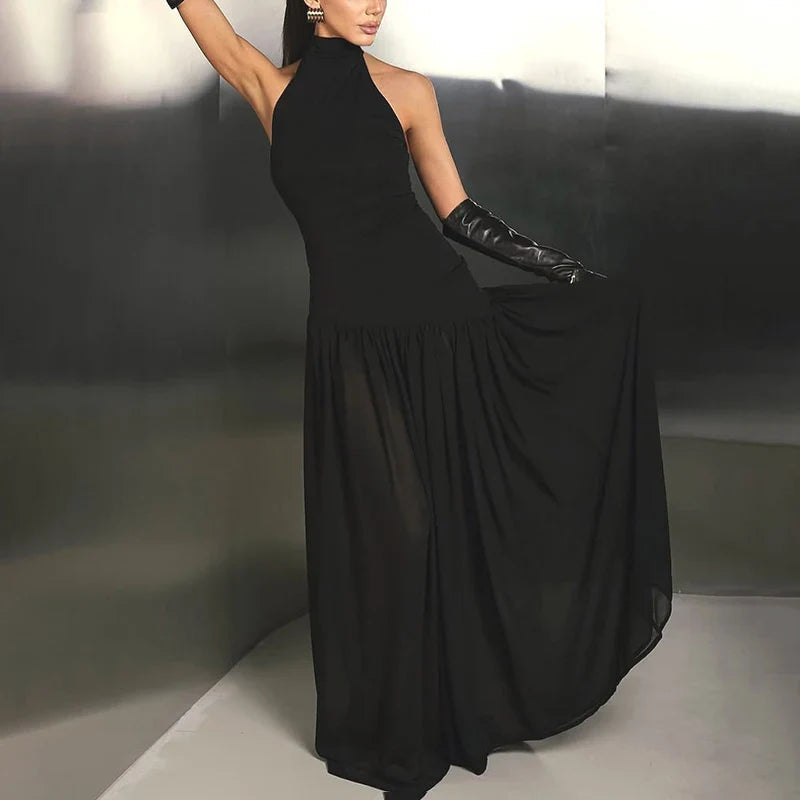 Off Shoulder Patchwork Lace-Up Maxi Dress