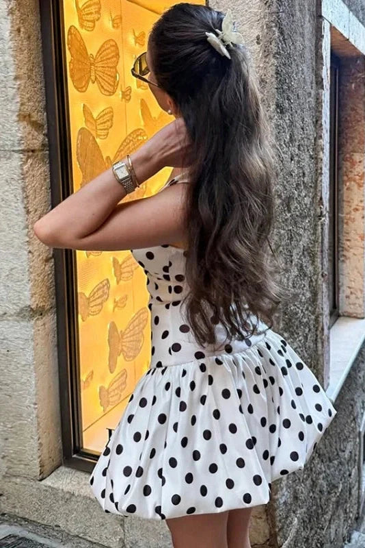 Polka Dot V-Neck Sleeveless Backless Slim Mini Dress