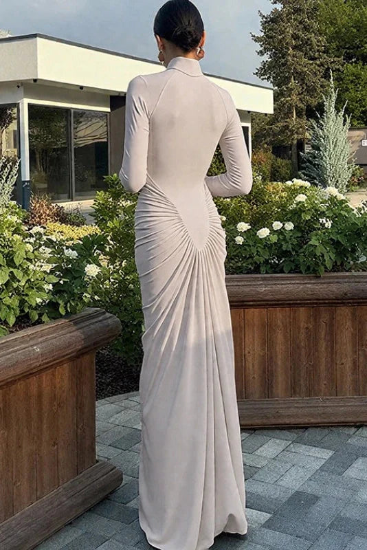 Elegant Turtleneck Slim Long Sleeve High Waist Maxi Dress