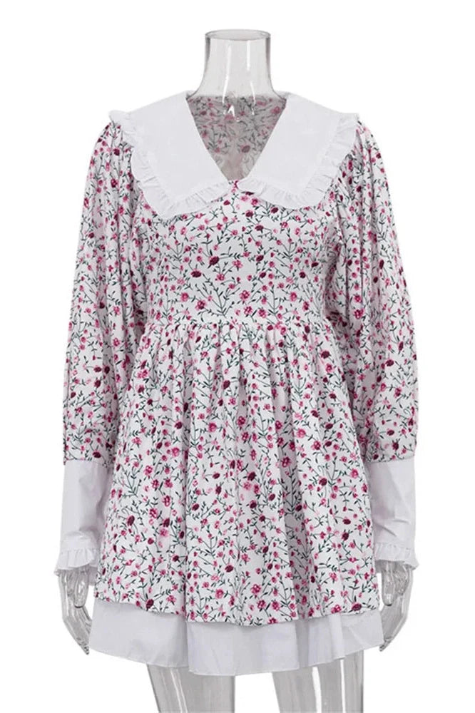 Printed V-Neck Slim Long Sleeve Bodycon Mini Dress
