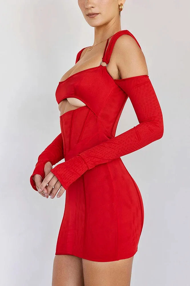 Hollow Out Elegant Spaghetti Strap Backless Mini Dress