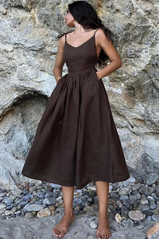 Lace-Up Backless High Waist Slim Midi Dress