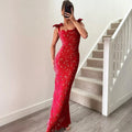 Patchwork Lace-Up Backless Maxi Dress