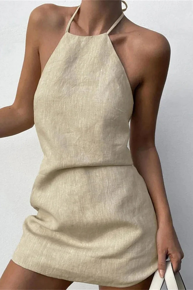 Off-Shoulder Backless Lace-Up Patchwork Mini Dress