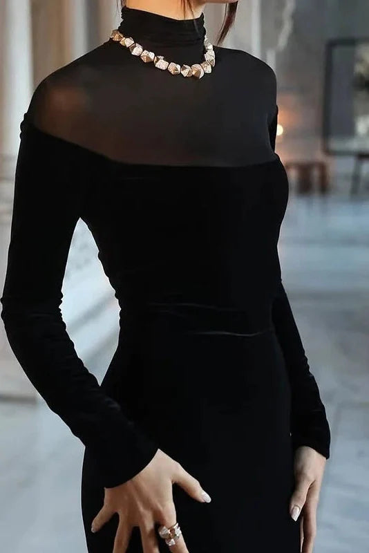 Elegant Slim High Collar Long Sleeve Bodycon Maxi Dress