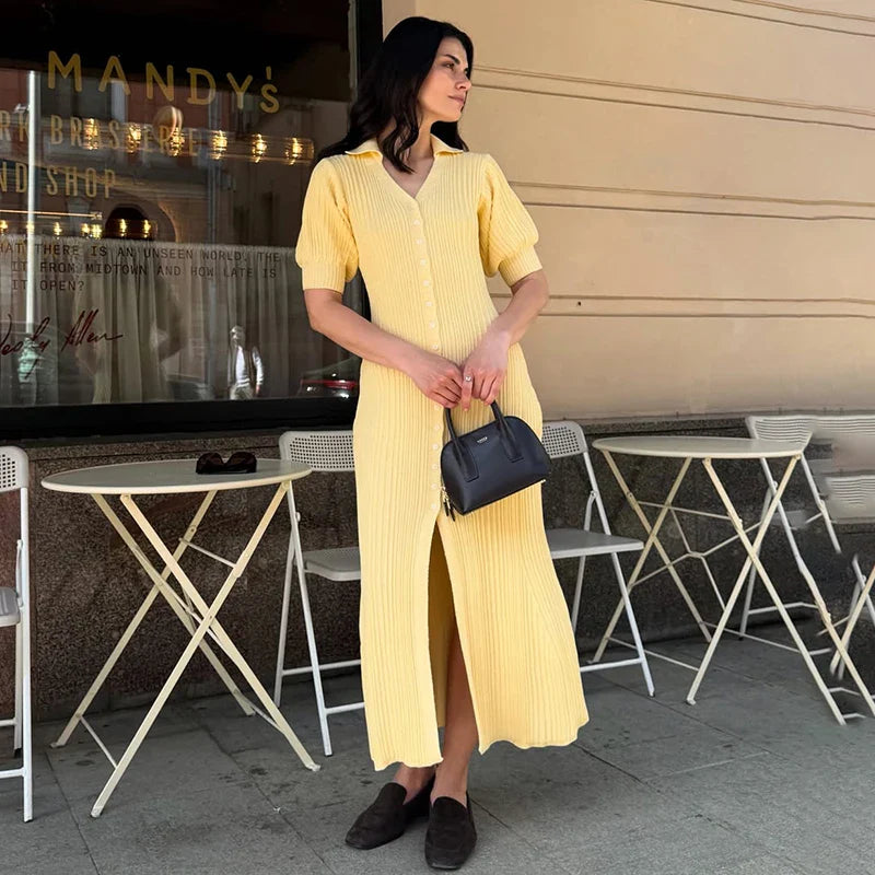 Puff Sleeve Knitted Maxi Dress