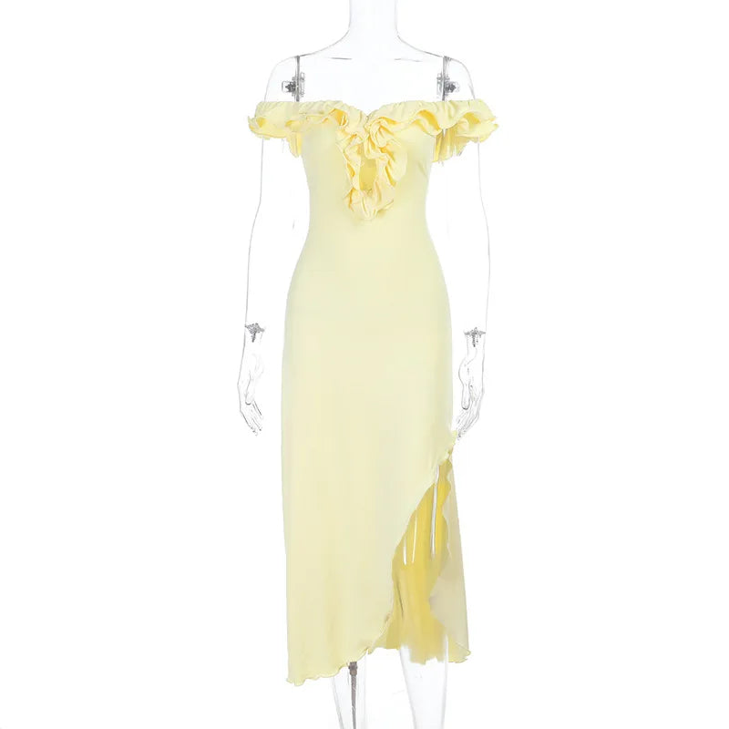 Elegant Off Shoulder Hollow Out Midi Dress