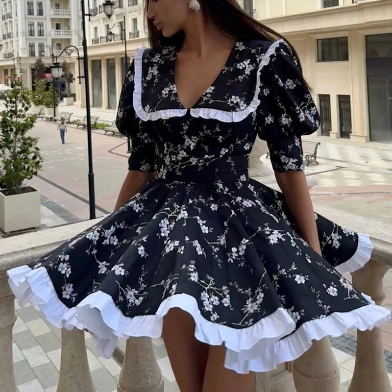 Floral Patchwork High Waist Mini Dress