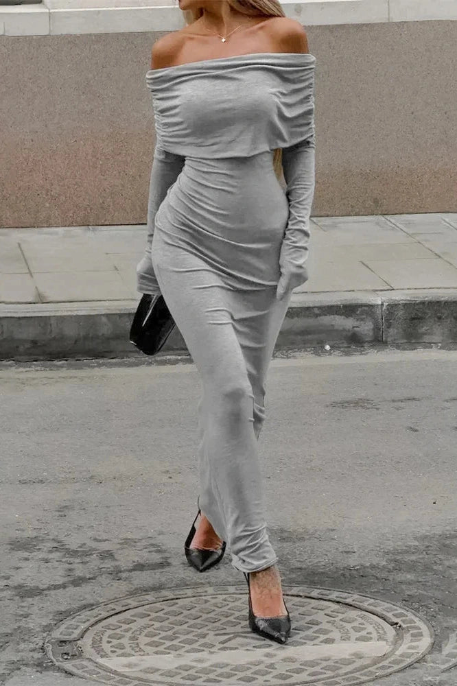 Off-Shoulder Patchwork High Waist Slim Maxi Dress
