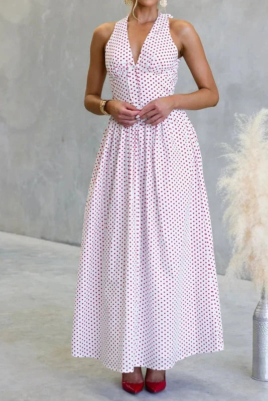 Polka Dot Sleeveless Backless Maxi Dress