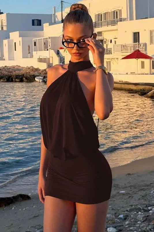 Lace-Up Backless Bodycon Slim High Waist Sleeveless Mini Dress