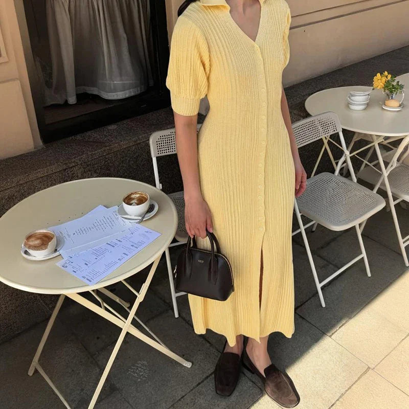 Puff Sleeve Knitted Maxi Dress