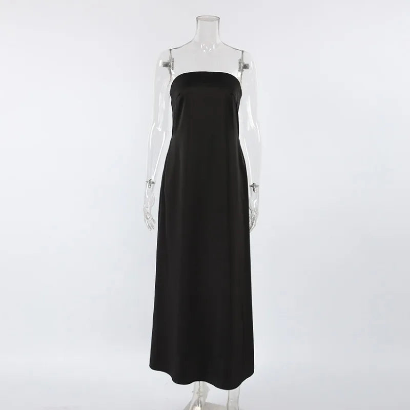 Strapless Sleeveless Backless Patchwork High-Waisted Maxi Dress