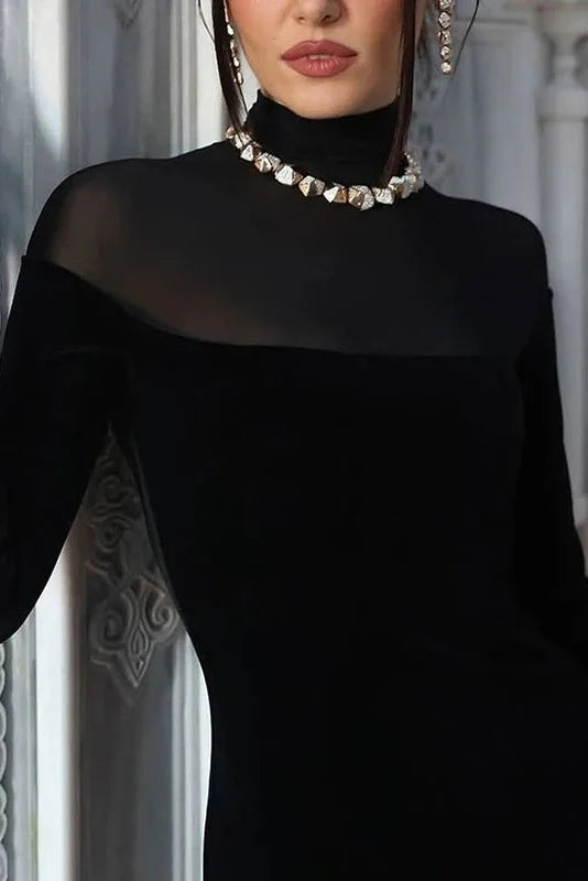Elegant Slim High Collar Long Sleeve Bodycon Maxi Dress