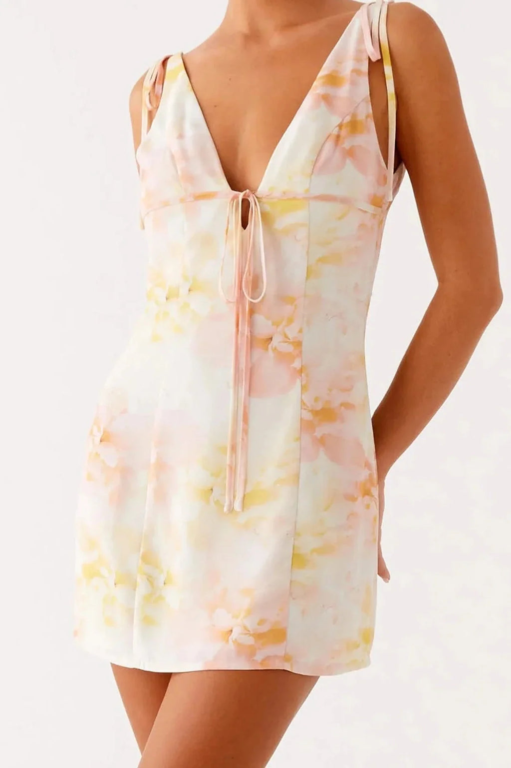 Spaghetti Straps Backless Tie-Up Mini Dress